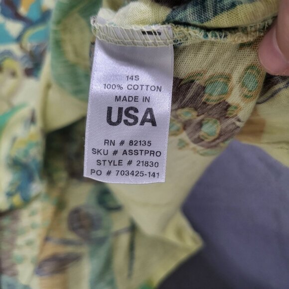 FRESH PRODUCE Women's XL Green Blue Brown Paisley Blouse Top Artsy Abstract - Picture 10 of 10